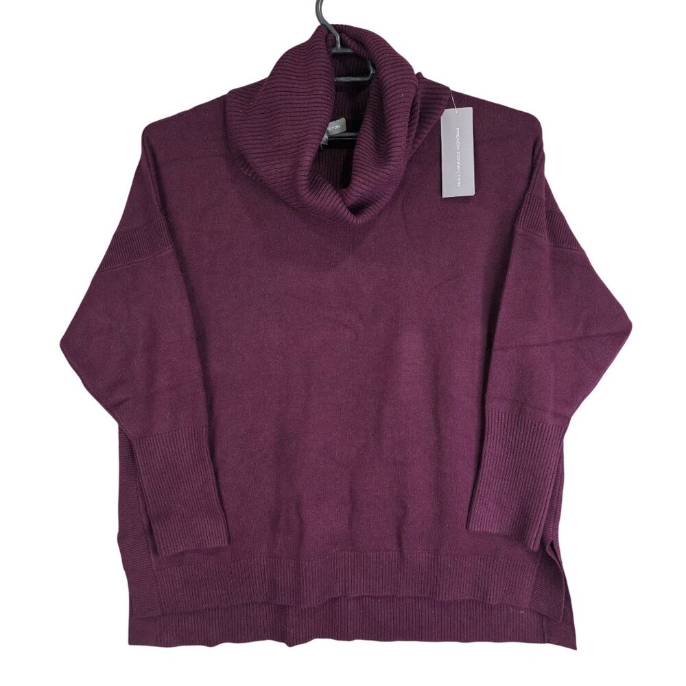 Womens Purple French Connection Cowl Neck Sweater 3/4 Sleeve Acrylic Blend 2X